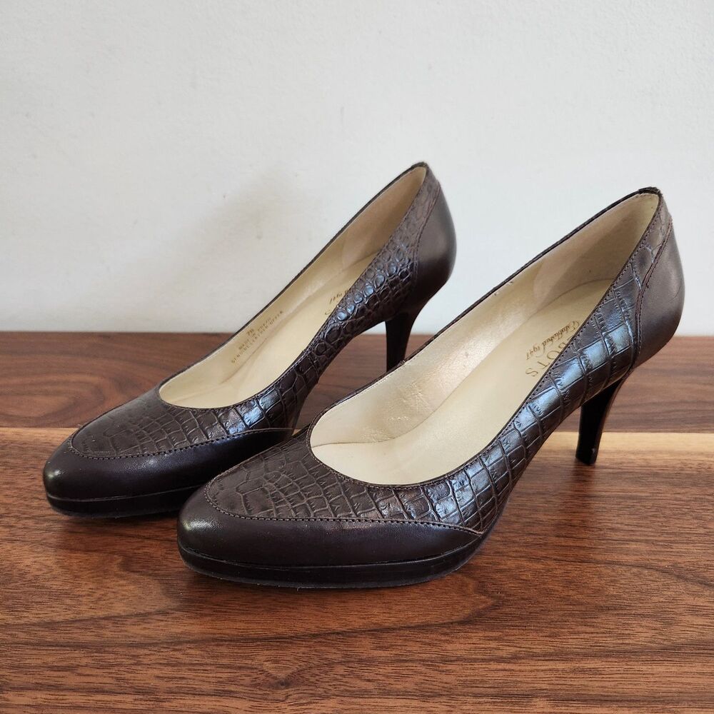 Talbots Womens Brown Alligator Animal Print Leather High Heel Pumps Shoe Size 7